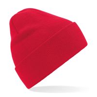 Heren/Dames Beanie Wintermuts rood 100% gerecycled ribbed polyester One size  - - thumbnail
