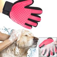 Linkerhand vijf vinger Deshedding borstel handschoen huisdier zachte efficiënte massage verzorging (roze)