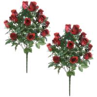 Kunstbloemen boeket rozen/gipskruid - 2x stuks - rood - H56 cm - Bloemstuk - Bladgroen