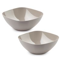 Serveerschaal/saladeschaal - 2x stuks - D28 x H11 cm - kunststof - beige - vierkant