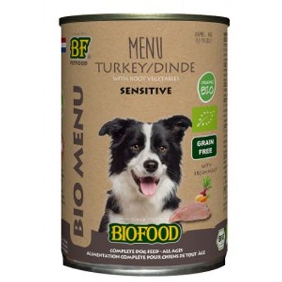 BF Petfood Biofood Organic Sensitive Kalkoen Bio Menu natvoer hond (blik 400 gram) 12 x 400 g