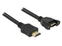 Delock 85102 HDMI-kabel HDMI Verlengkabel HDMI-A-stekker, HDMI-A-bus 1.00 m Zwart Schroefbaar, Vergulde steekcontacten