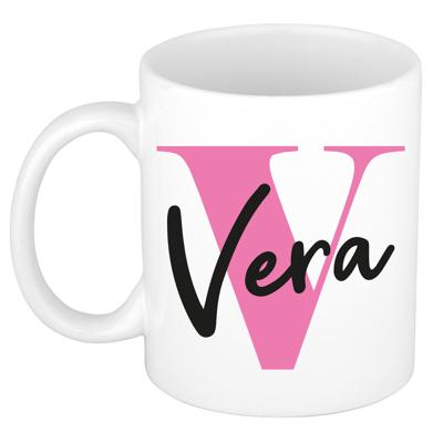 Naam mok Vera - roze - wit - keramiek - 300 ml - verjaardag/cadeau beker Naam mok Vera - roze - wit - keramiek - 300 ml - verjaardag/cadeau beker