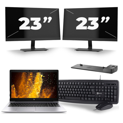 HP EliteBook 850 G6 - Intel Core i5-8e Generatie - 15 inch - 16GB RAM - 256GB SSD - Windows 11 + 2x 23 inch Monitor