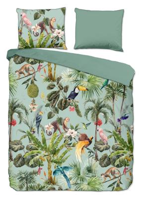 Descanso Dekbedovertrek "dieren in de jungle" - Groen - (200x200/220 cm) - Biologisch Katoen satijn