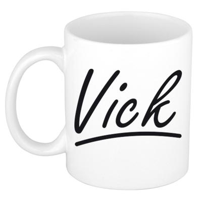 Vick Naam koffiemok - beker - met sierlijke letters - wit - 300 ml - Cadeau - Heren Vick Naam koffiemok - beker - met sierlijke letters - wit - 300 ml - Cadeau - Heren