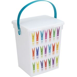 1x Wasknijper bewaarboxen turquoise hengsel 5 liter 23 x 18 cm   -