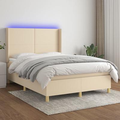 Boxspring met matras en LED stof crèmekleurig 140x190 cm