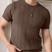 Bon&Bon Homme Men's Navy Blue Rib-Knit Short Sleeve Crew Neck Top Camel / M