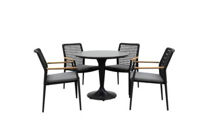 Qopps Gaona tuintafel met 4 Indra stapelstoelen antraciet