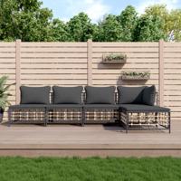 5-delige Loungeset met kussens poly rattan antracietkleurig