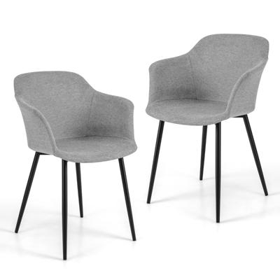 Fauteuil Set van 2 Gestoffeerde Lounge Fauteuil Zithoogte 46 cm 4 Metalen Poten voor Woonkamer Eetkamer Laadvermogen 150 KG Lichtgrijs