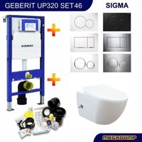 Geberit UP320 Toiletset 46 Creavit Free Rimfree Bidet Met Bril En Drukplaat - thumbnail