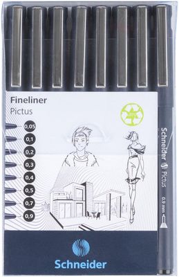 Schneider fineliner Pictus, etui van 8 stuks, zwart
