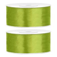 Partydeco Cadeaulint - 2x - groen - 2,5 cm x 25 meter - satijn - sierlint - inpakken - decoratie