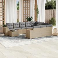 11-delige Tuinset met kussens poly rattan beige