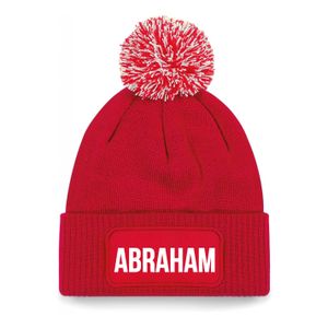 Abraham muts met pompon unisex one size - Rood