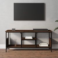 Tv-meubel 100x35x45 cm bewerkt hout en ijzer bruineikenkleurig