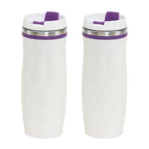 Set van 3x stuks rVS Warmhoudbeker/isoleerbeker winter wit met paars 400 ml