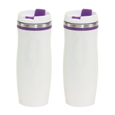 Set van 3x stuks rVS Warmhoudbeker/isoleerbeker winter wit met paars 400 ml