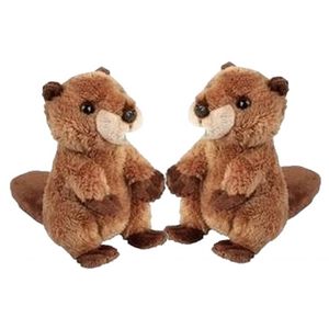 2x stuks pluche bruine bever knuffel 15 cm speelgoed - Knuffel bosdieren