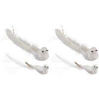 Witte vogeltjes op clip decoratie 4 stuks - Kersthangers