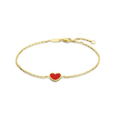 14k Gouden Armband met Rood Epoxy Hart - 16-18 cm, 1,5 mm