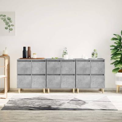 Dressoirs 3 st 60x35x70 cm bewerkt hout betongrijs