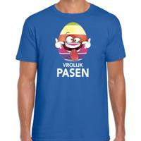 Paasei die tong uitsteekt vrolijk Pasen t-shirt - blauw - heren - Paas kleding / outfit