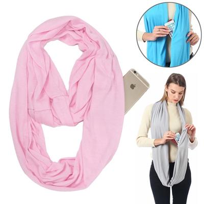 Vrouwen Solid winter Infinity Scarf Pocket lus rits zak sjaals (lichtroze)