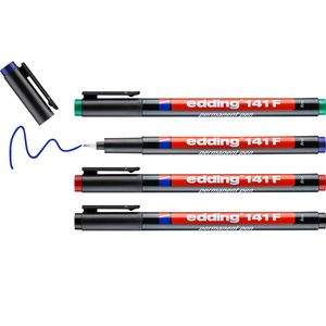 edding 141 F/4 S Permanent pen set - assorti 4 stuks: zwart, rood, blauw, groen - 0,6mm