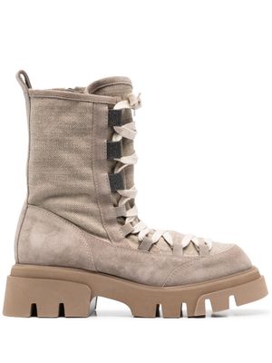 Brunello Cucinelli bottines à détails d'œillets - Marron