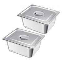 VEVOR 2 x Gastronormbakken 1/2 Maat Voedselcontainer Roestvrij Staal 9L Deksel