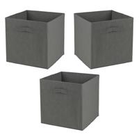 Opbergmand/kastmand Square Box - 3x - karton/kunststof - 29 liter - antraciet - 31 x 31 cm