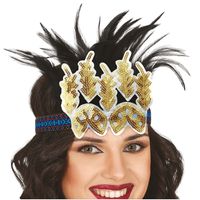 Charleston luxe hoofdband - met zwarte veren en glitters - goud - dames - jaren 20 thema   -
