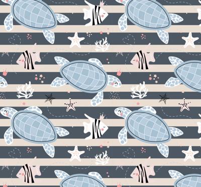 Badkamer behang Schildpadden en strepen nautisch patroon