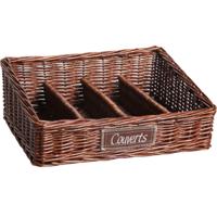 Rieten bestekmand/bestekbak met 4 vakken - 34 x 28 cm - bruin - Bestek organiseer bakken