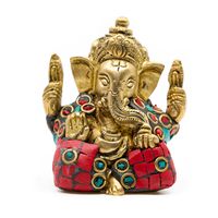 Ganesha Beeld Messing Geverfd (5 cm) - thumbnail