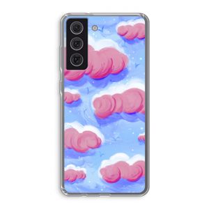 Roze wolken met vogels: Samsung Galaxy S21 FE Transparant Hoesje