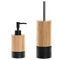 Toiletborstel met houder 38 cm en zeeppompje 300 ml bamboe/metaal - Badkameraccessoireset - thumbnail