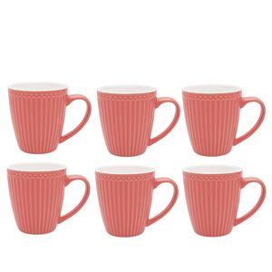 GreenGate Koffiemokken Alice Coral 350 ml - Set van 6 Stuks - Koraal kleurig