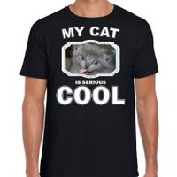 Grijze kat katten / poezen t-shirt my cat is serious cool zwart voor heren