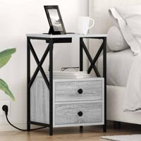 Nachtkastje met Oplaadstation 2 pcs Grijs sonoma Bewerkt hout