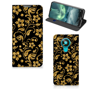 Nokia 3.4 Smart Cover Gouden Bloemen