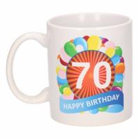 70 jaar Verjaardag koffiemok - cadeau beker - feestelijke ballonnen print - 300 ml - keramiek - wit