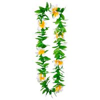 Hawaii krans/slinger - Tropische kleuren mix groen/wit - Bloemen hals slingers