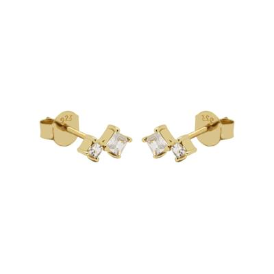 Karma Oorbellen Zirconia Double Squared | Goud