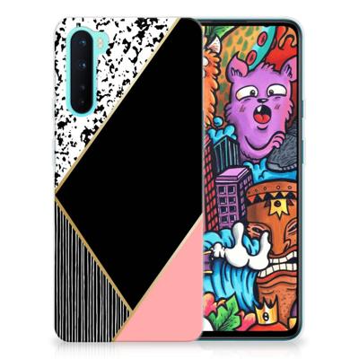 OnePlus Nord | TPU Hoesje | Zwart Roze Vormen