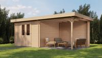 Lugarde Select Blokhut met overkapping Hilversum 300x300cm + 300cm - Onbehandeld- Plat dak- - Lugarde Select