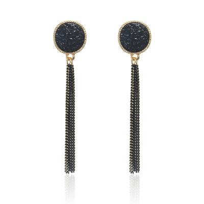 Fashion zwart Rhinestone lange Drop Oorbellen voor vrouwen Jewelry(BLACK)